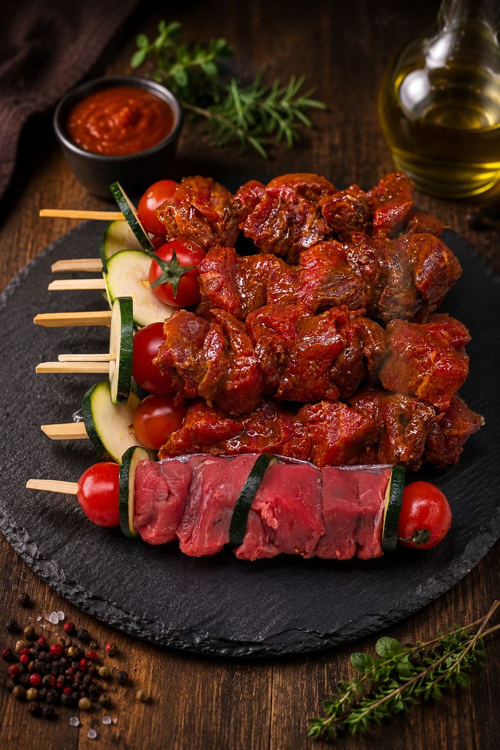 Brochette de bœuf (nature ou marinée barbecue ou béarnaise)